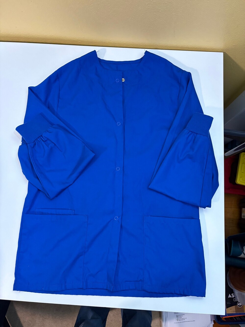 allheart basics scrub jacket XXS blue snap front ribbed cuffs